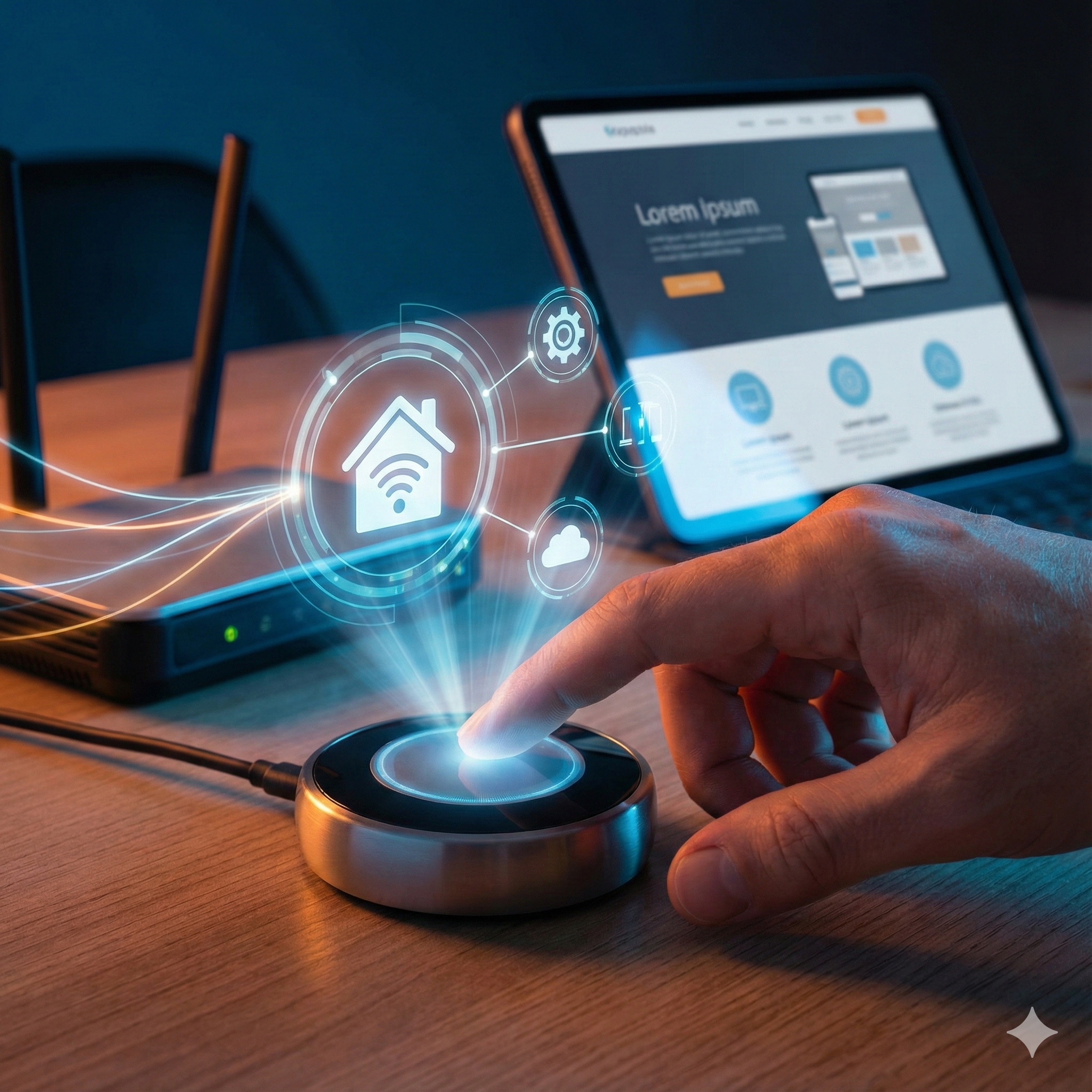 Smart Home Highlight: Modernes Wohnambiente mit zentralem Wand-Tablet zur intuitiven Steuerung von Licht und Beschattung – Fischer Automation & IT